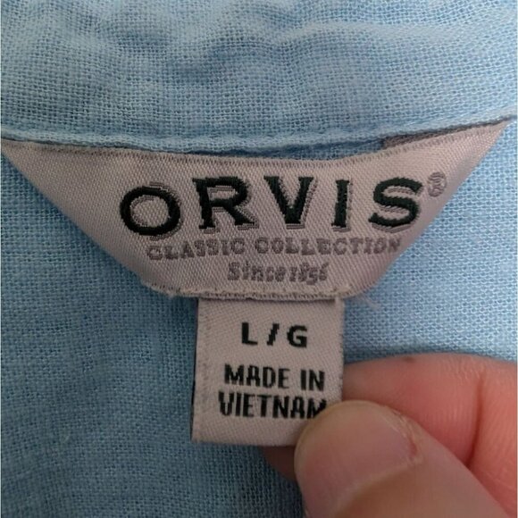 Orvis Linen Blend Shirt Womens Size Large Blue Beach Lightweight Short Sleeve - Picture 3 of 8